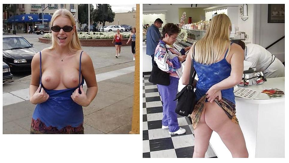 13P Nude under dress in public