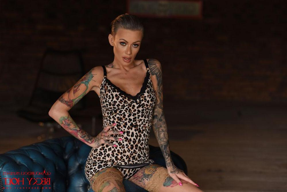 12P Becky Holt stripping from her animal print dress