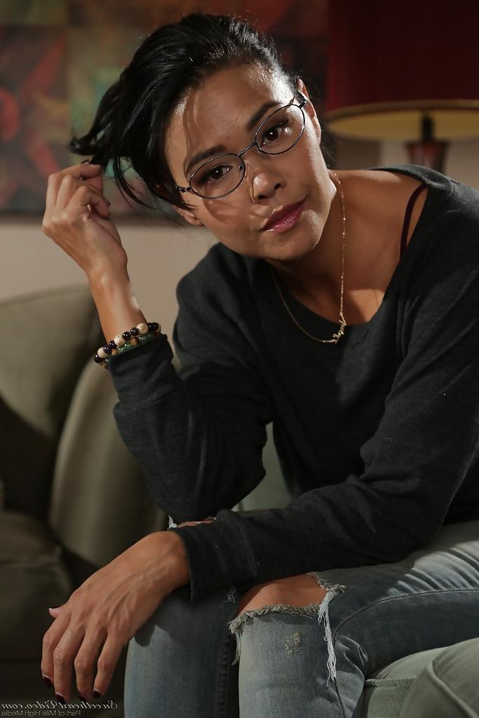16P Geeky Dana Vespoli shows off her amazing Asian tits and ass
