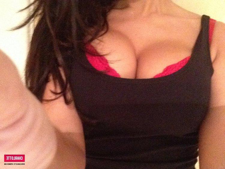 12P Charlotte strips from her tight top and red lingerie