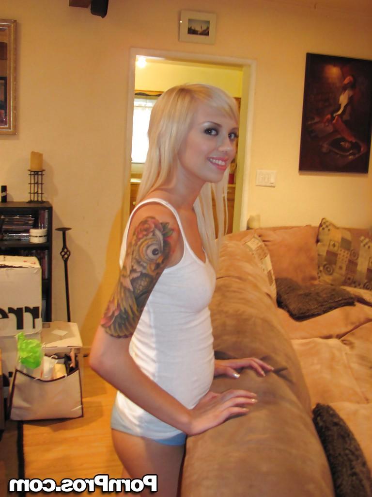 16P Blonde teen babe Emma Mae shows her melons and her juicy twat