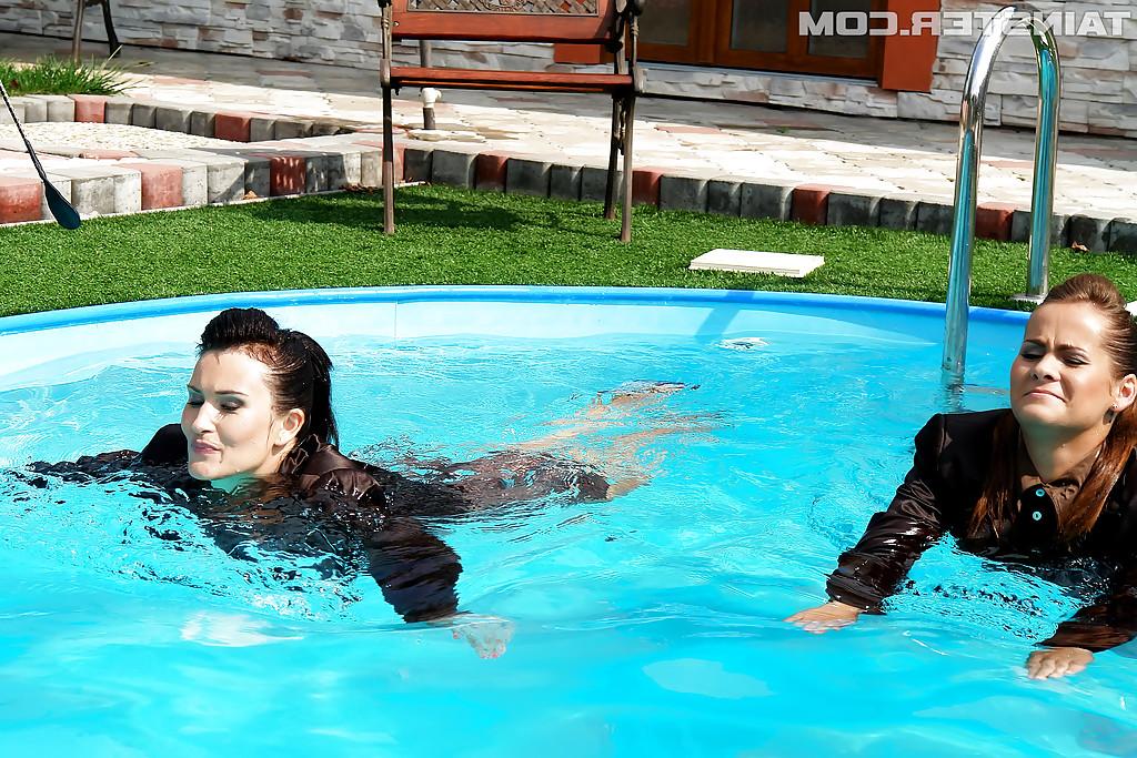 16P Gina Killmer & Tatiana Milovani are into kinky fully clothed pool party