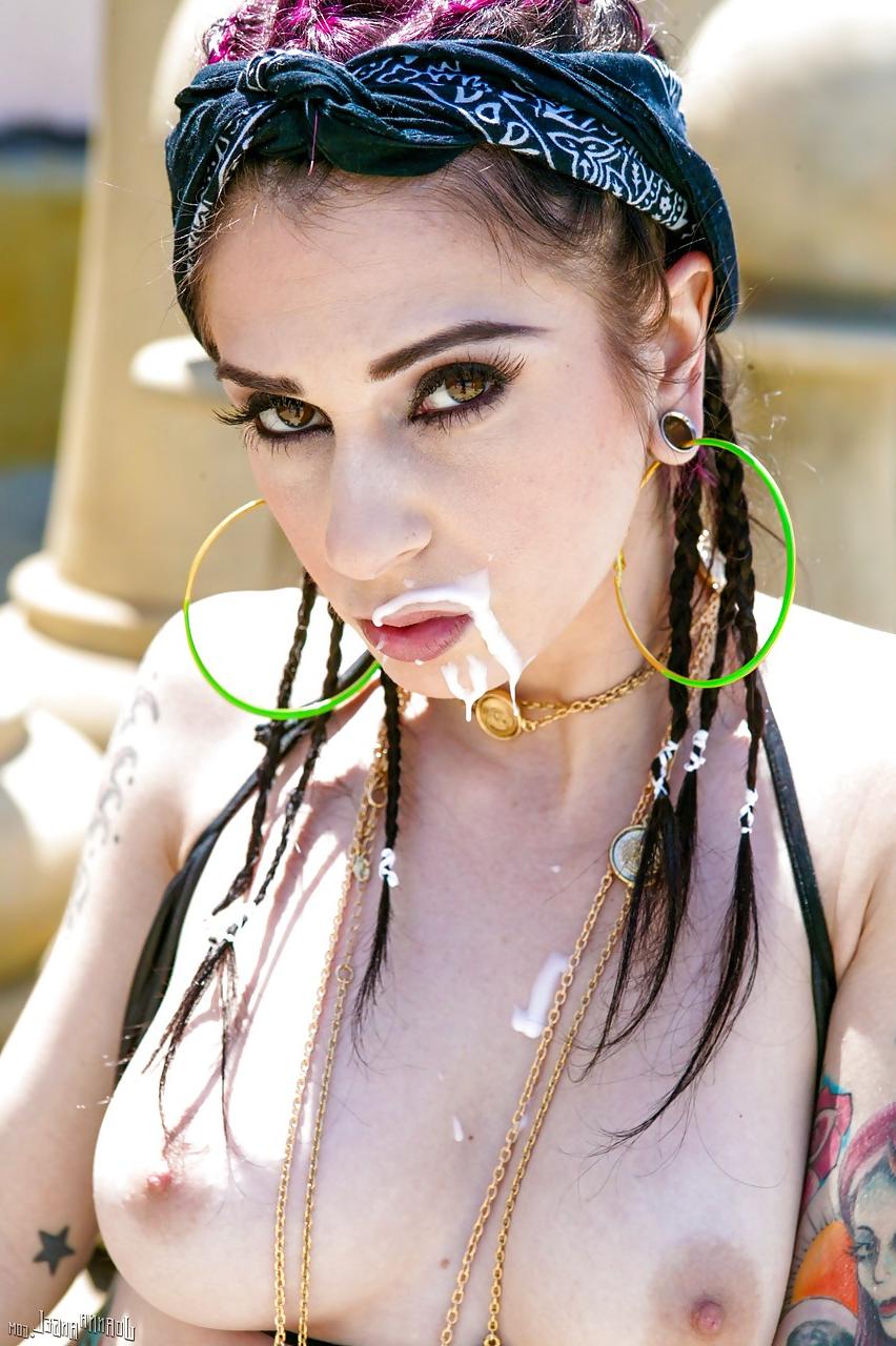 15P Tattooed Joanna Angel sucking big black cock & getting full of cum outside