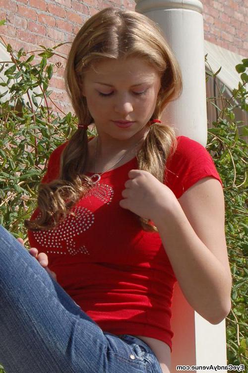15P Busty coed Gemini slips out of her top to reveal her perfect breasts