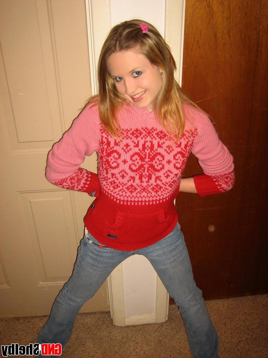 12P Cute horny teen Shelby strips out of her winter clothes and starts to finger her sweet little pussy