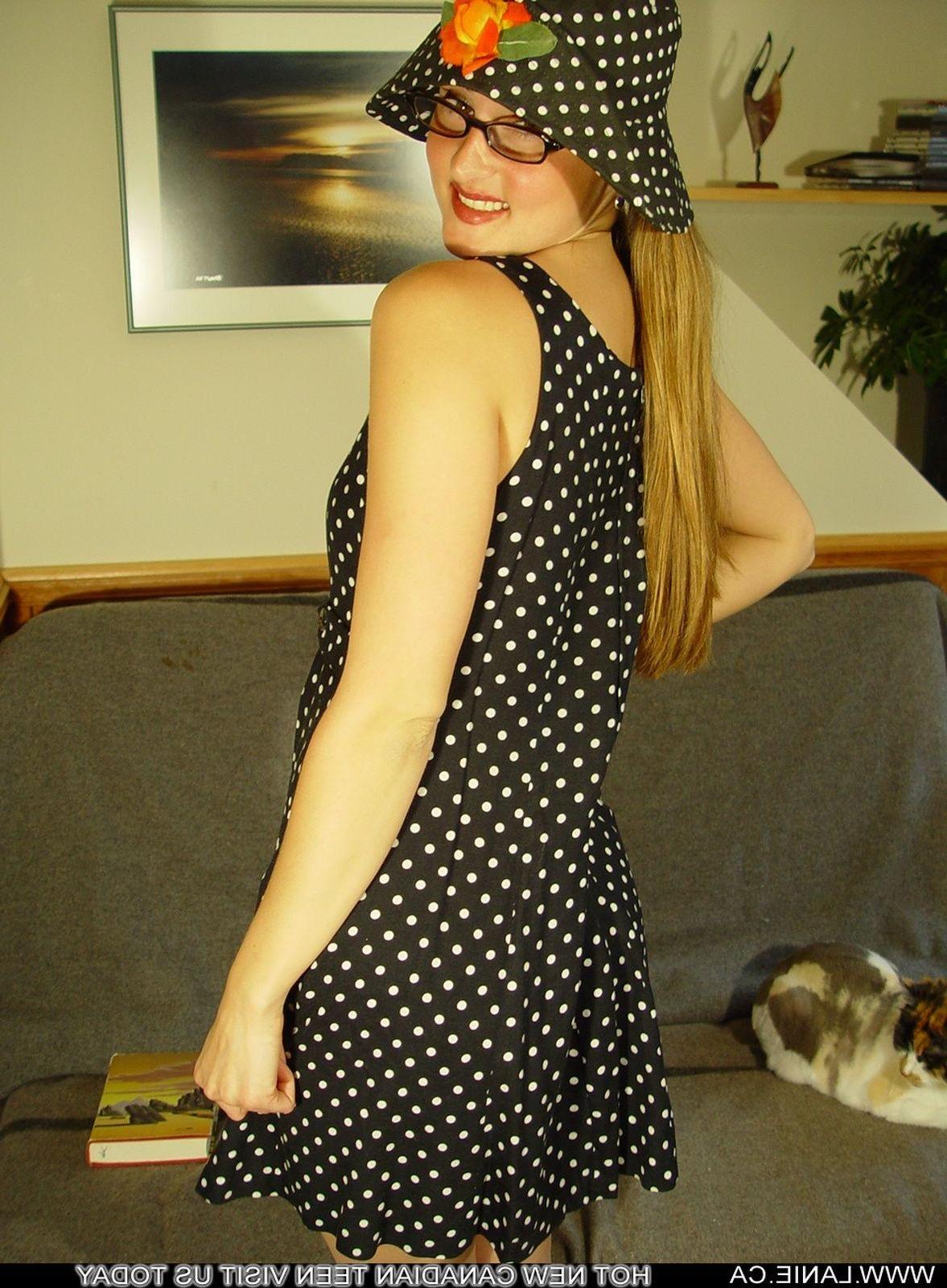 19P Pictures of teen chick Lanie.ca teasing in glasses and panties