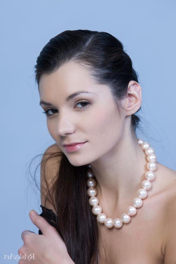 16P Brunette teen Leila strips nude in the studio and shows her hairy pussy