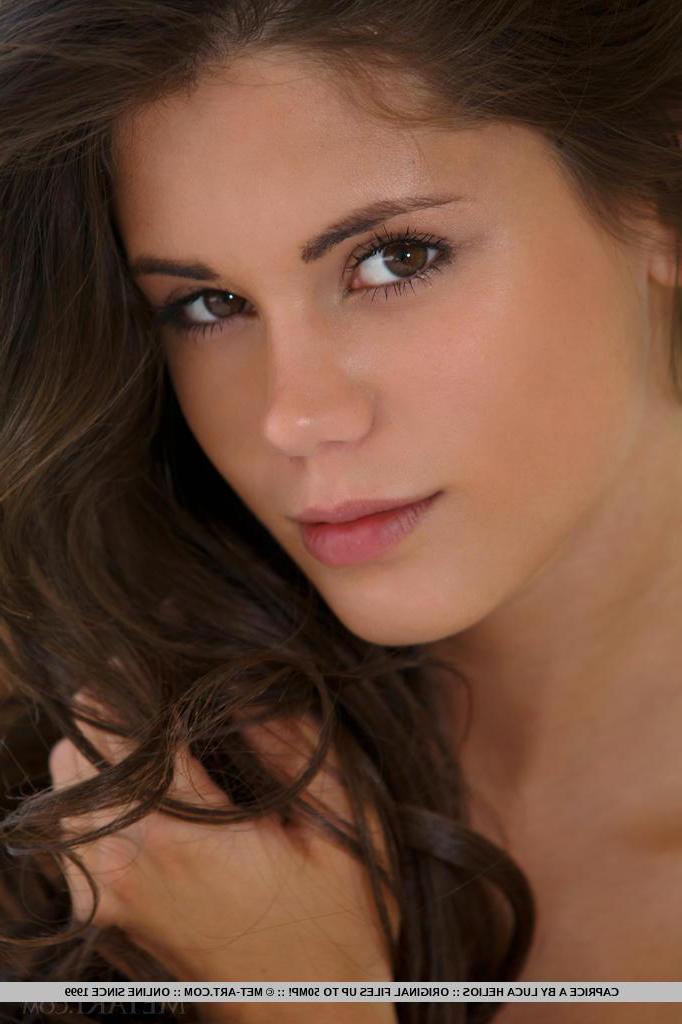18P Brunette babe Caprice strips naked and gives you her tight teen pussy