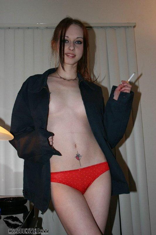 18P Liz Vicious smoking a cigarette in her panties