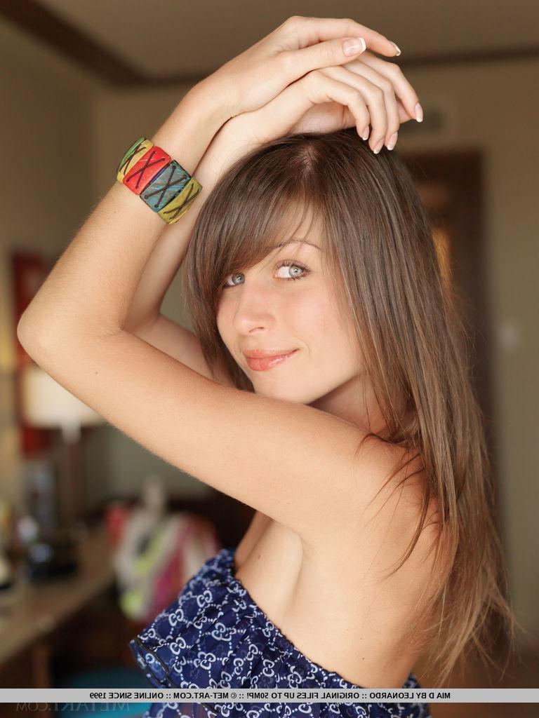 18P Brunette teen Mia D strips naked and offers you her tight pussy