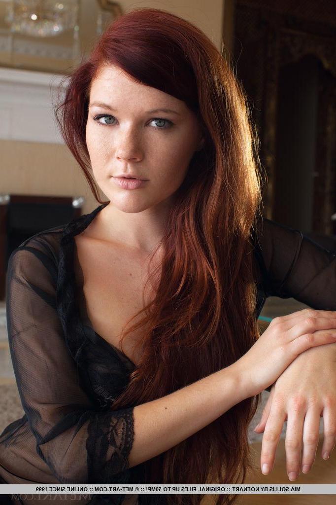 18P Redhead goddess Mia Sollis slowly strips off her black lingerie