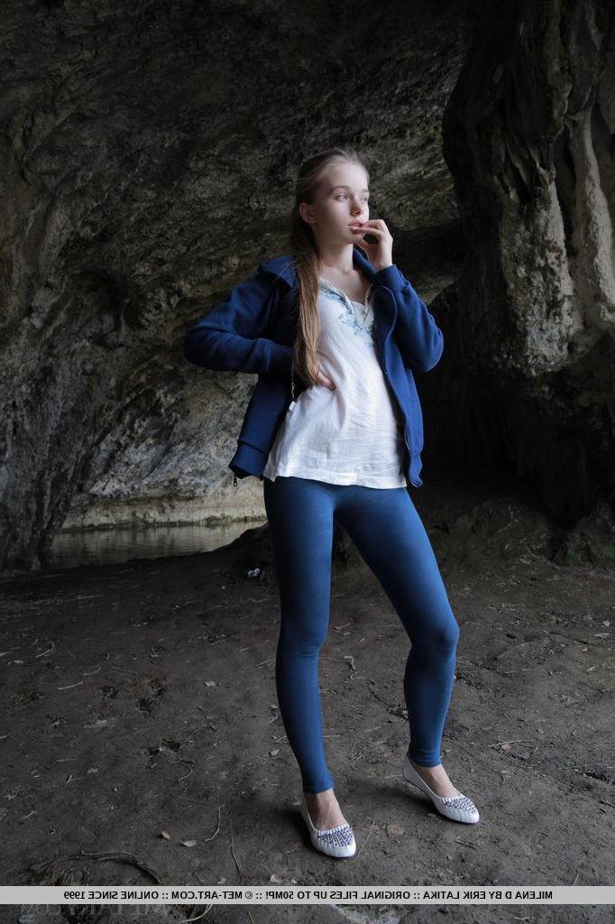 18P Blonde schoolgirl Milena D lifts her skirt to show you her tight pussy