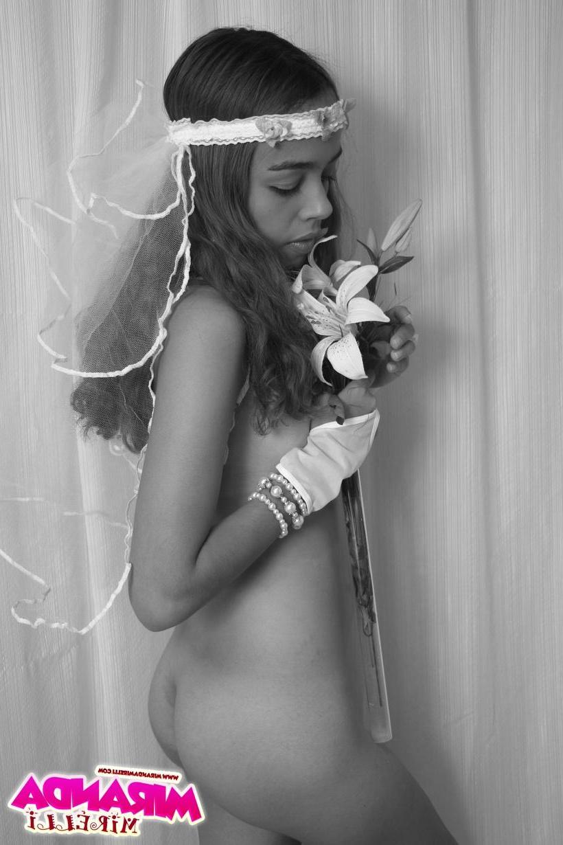 14P Miranda Mirelli dresses up as a sexy bride in black and white