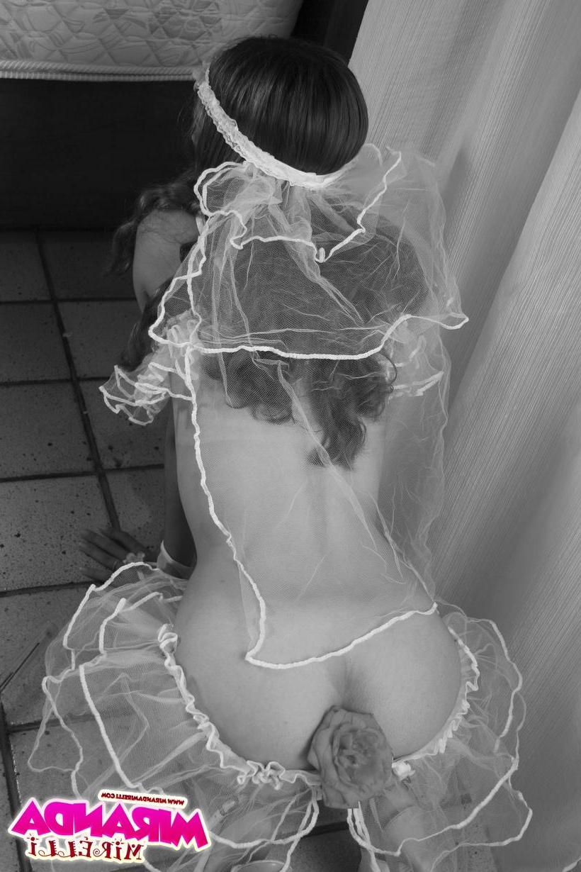 14P Miranda Mirelli dresses up as a sexy bride in black and white