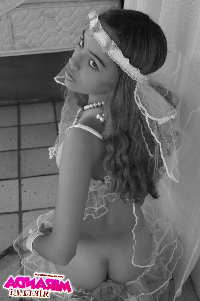 14P Miranda Mirelli dresses up as a sexy bride in black and white
