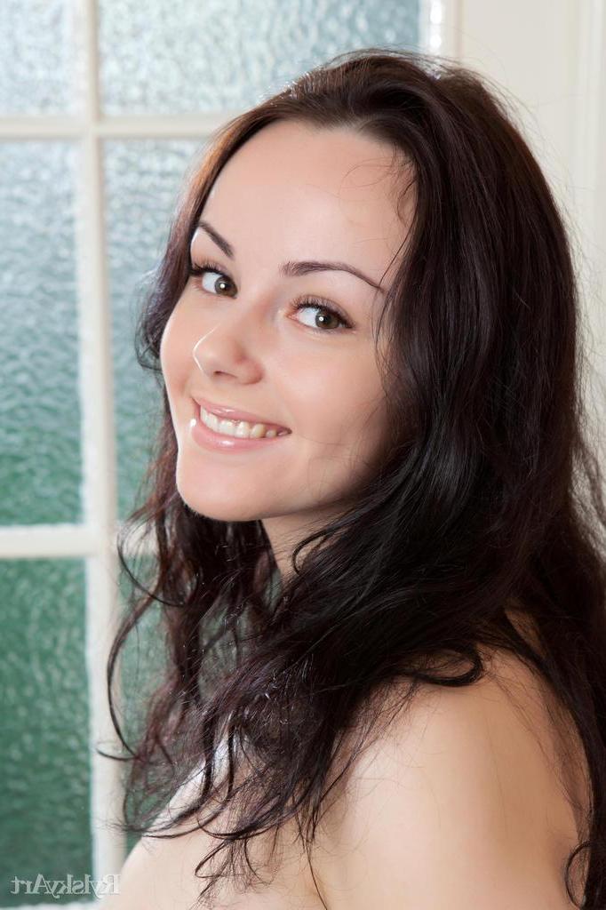 16P Beautiful brunette Mirelle A strips nude show her big natural boobs and wet pussy