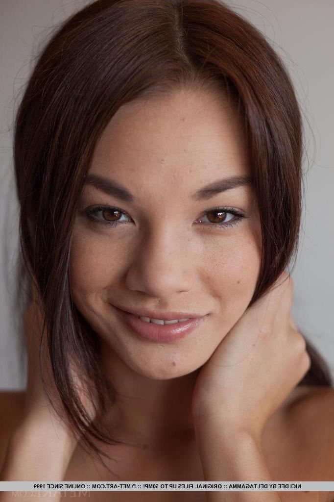 18P Brunette teen Nici Dee strips completely naked just for you