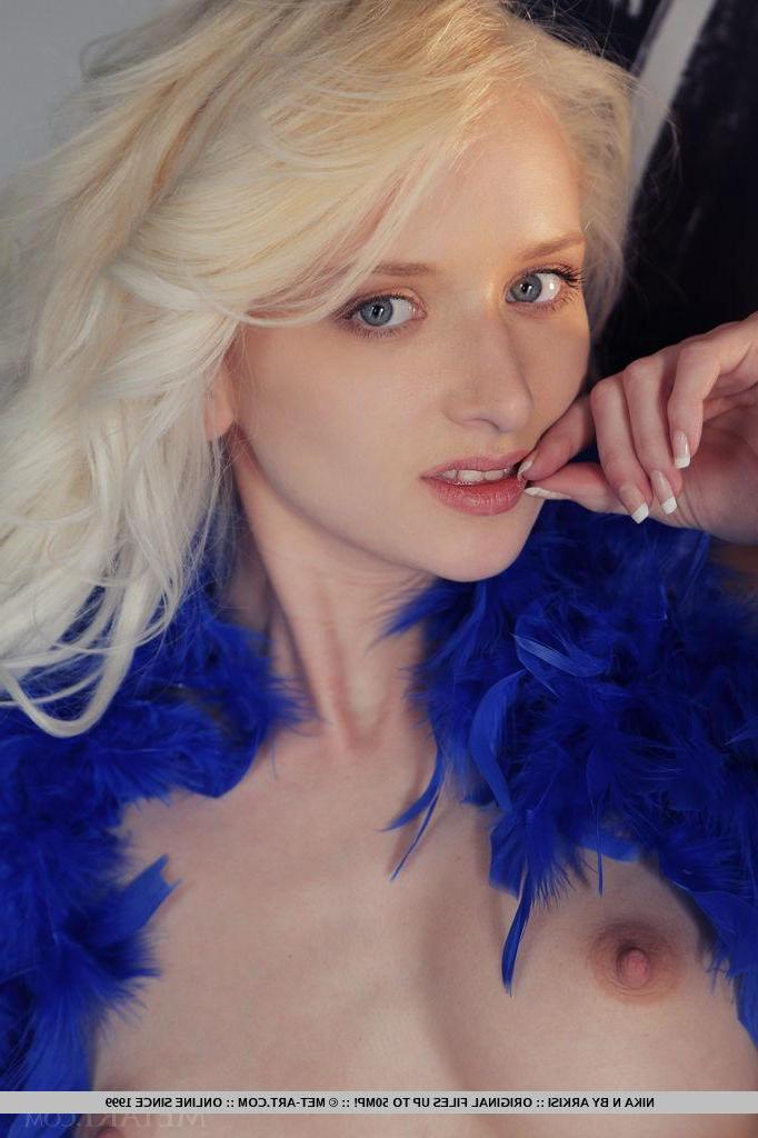 18P Gorgeous blonde teen Nika N puts on white stockings and invites you to play