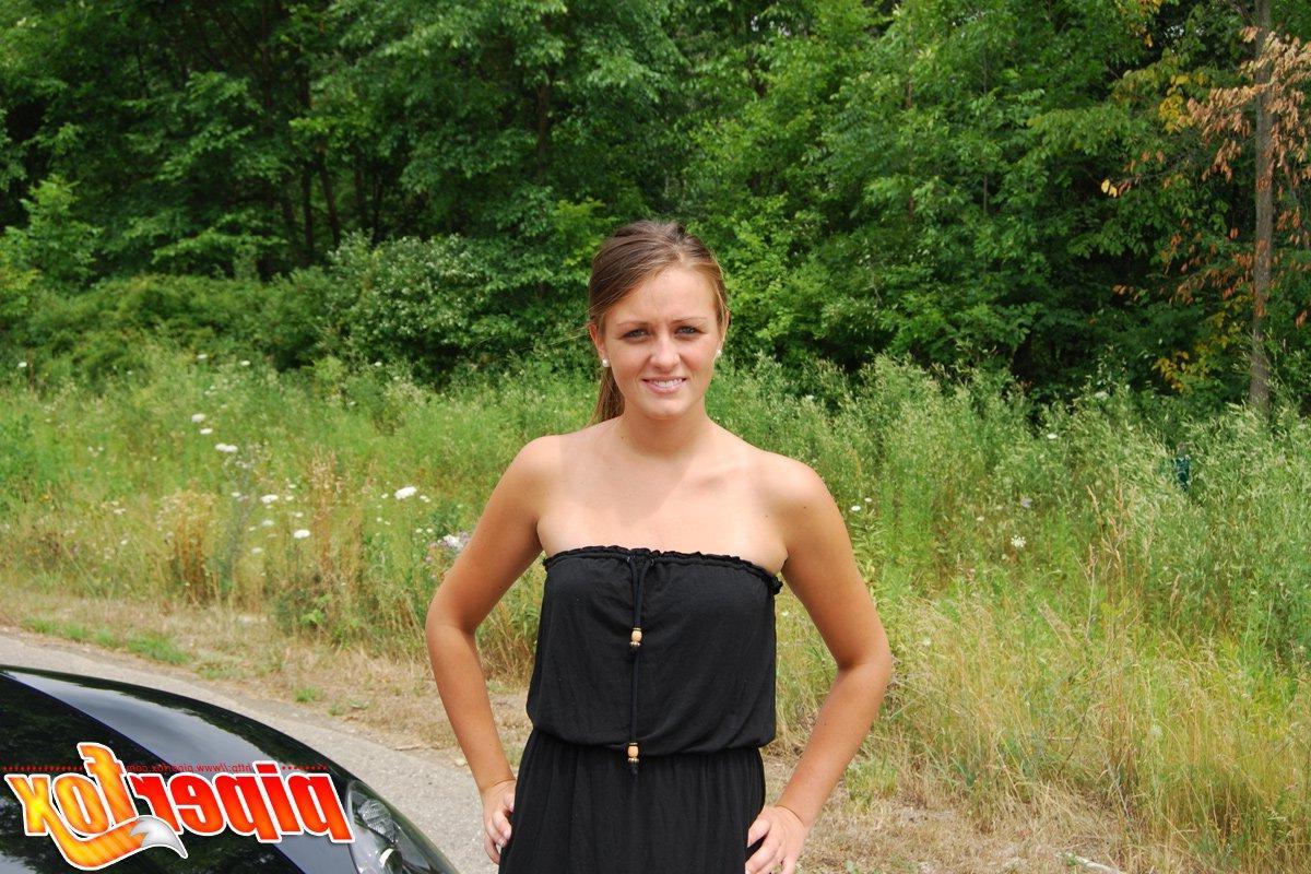 15P Pictures of teen babe Piper Fox showing you her tits and pussy in public