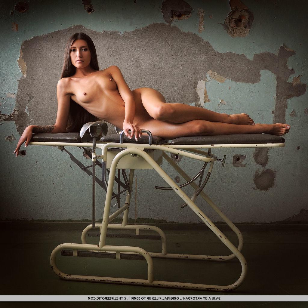 16P Stunning brunette Saju A displays her stunning nude body in an old hospital