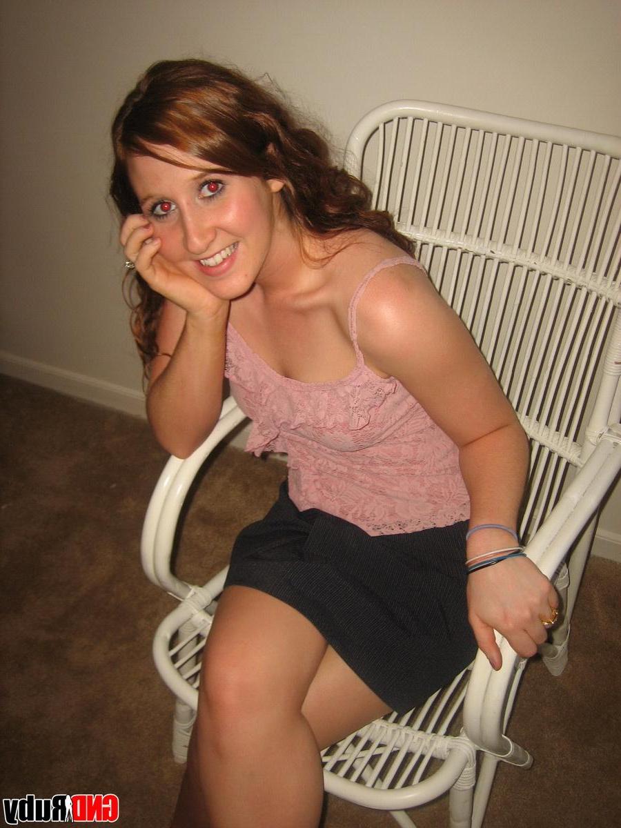 12P Redhead teen Ruby strips naked on the wicker chair to rub her sweet teenage pussy