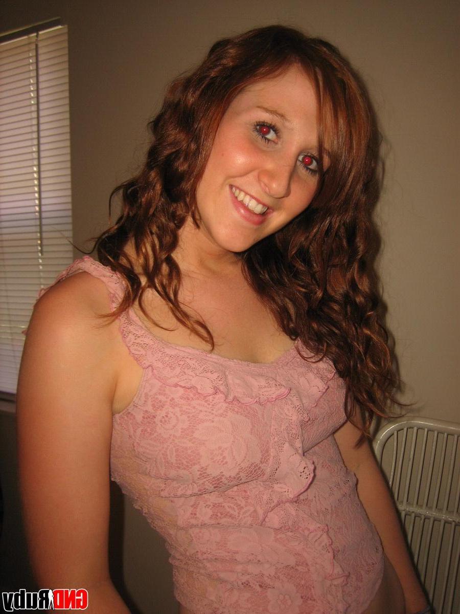 12P Redhead teen Ruby strips naked on the wicker chair to rub her sweet teenage pussy