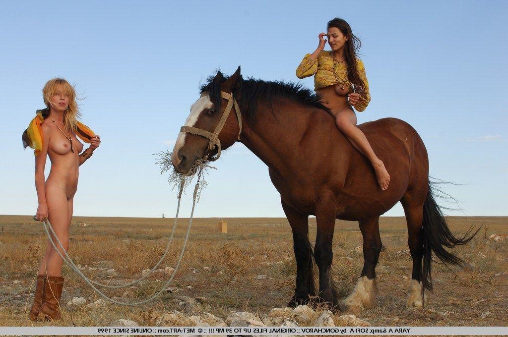 13P Pictures of two hot teen girls with a horse