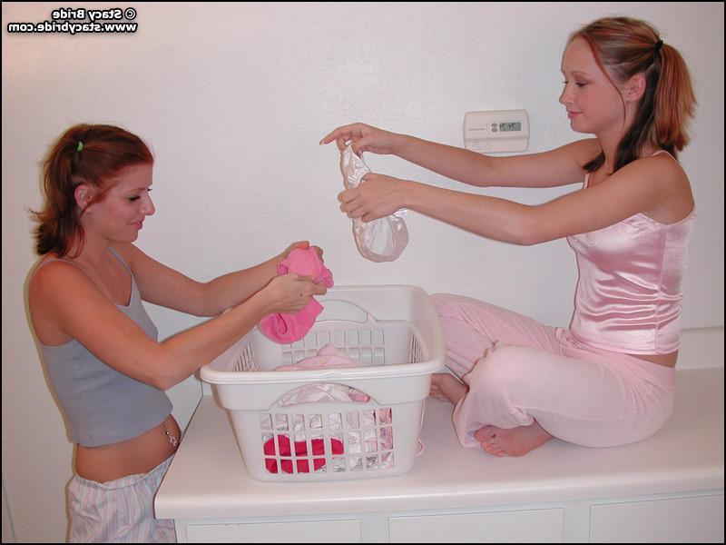 20P Pictures of two coeds doing their laundry