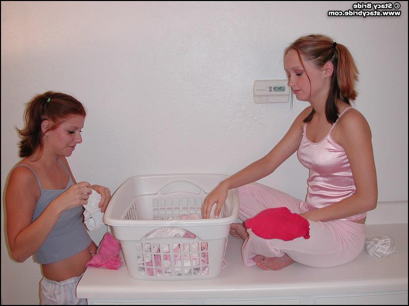 20P Pictures of two coeds doing their laundry
