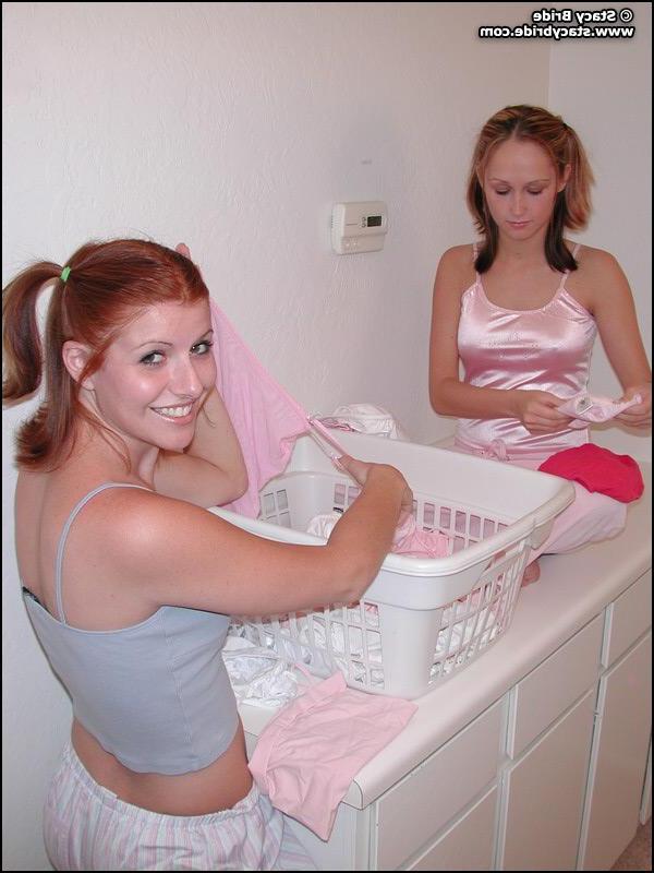 20P Pictures of two coeds doing their laundry