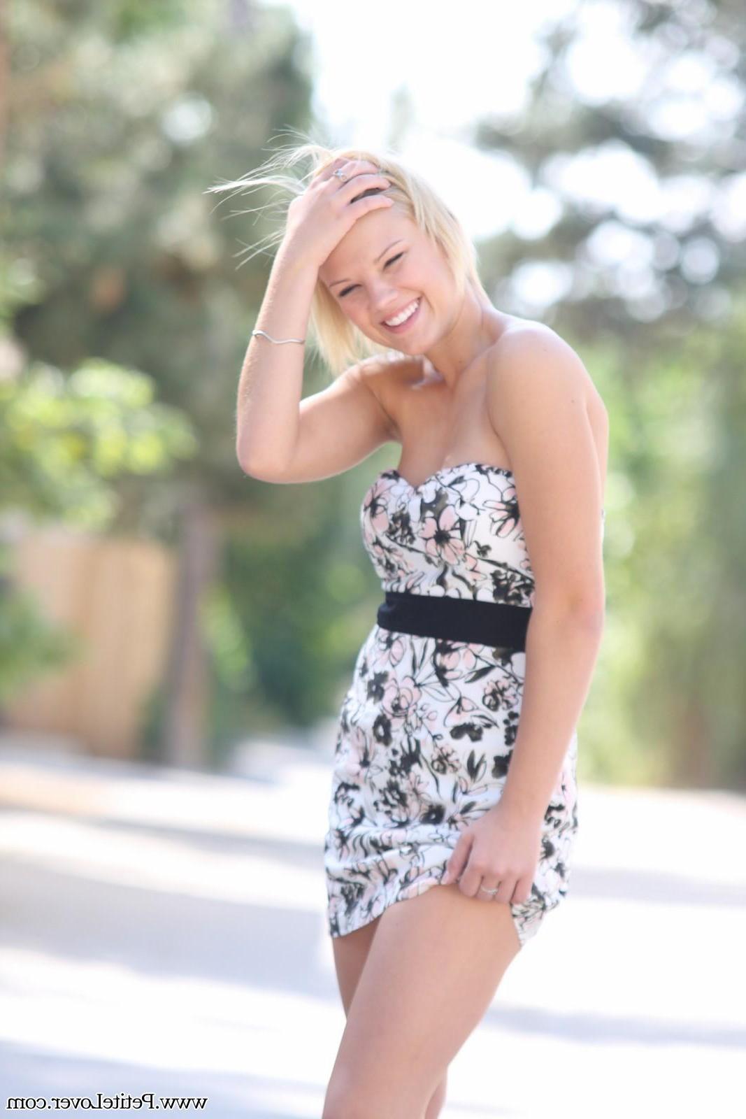 16P Petite blonde girl Tiffany poses for you in public