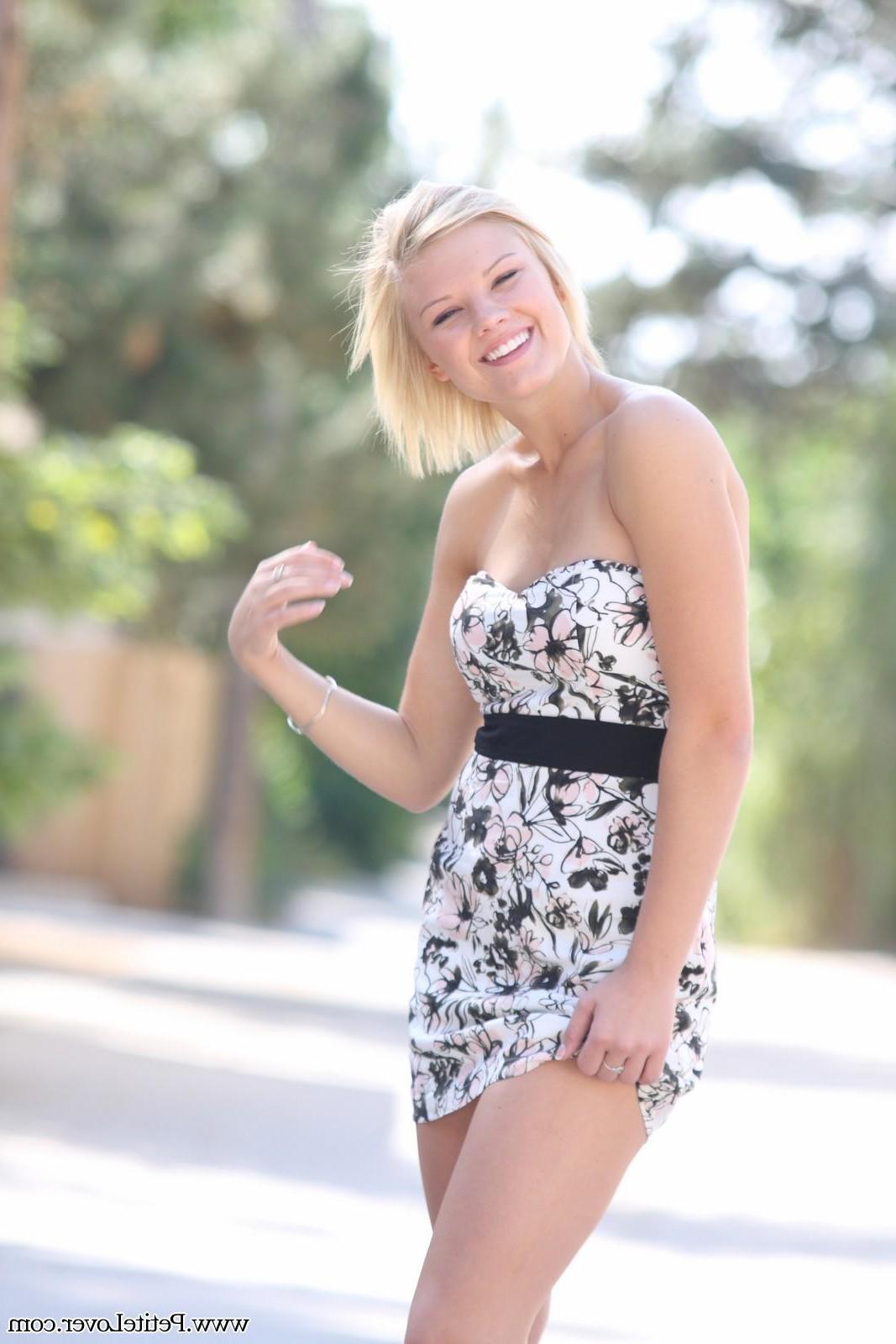 16P Petite blonde girl Tiffany poses for you in public
