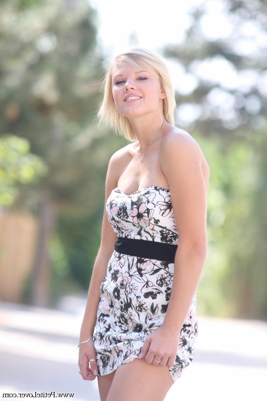 16P Petite blonde girl Tiffany poses for you in public