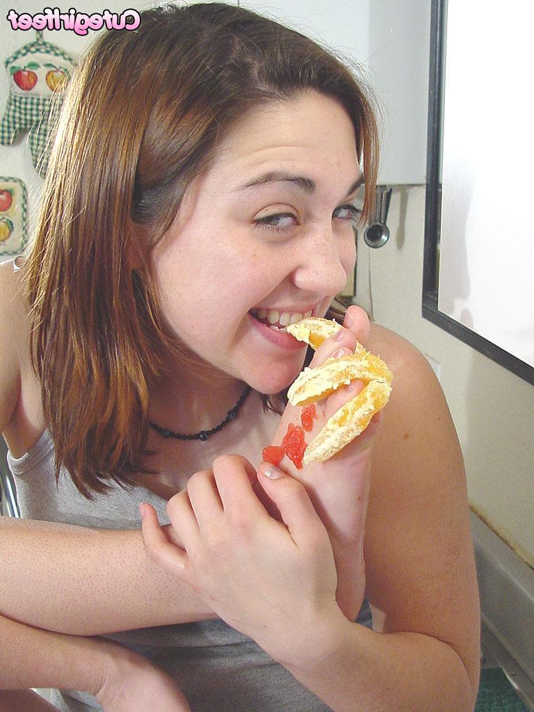 15P Teen girl plays with food using her feet