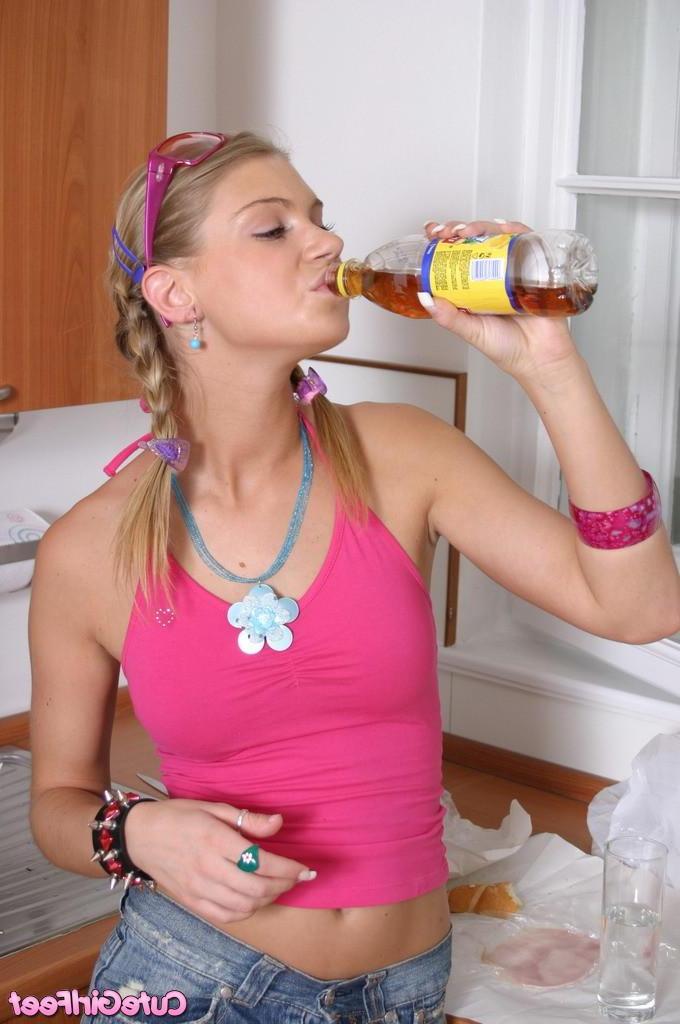 15P Blonde teen strips naked and shows off her lovely feet