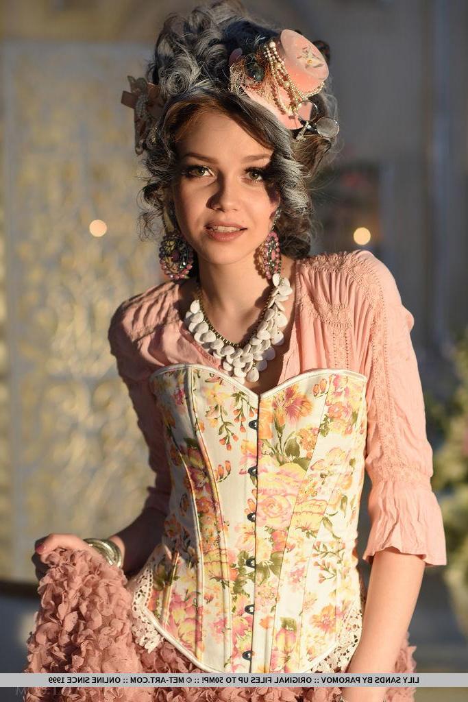 18P Brunette beauty Lily Sands strips out of her victorian dress for you