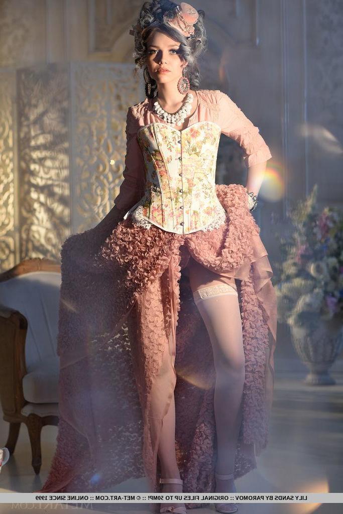 18P Brunette beauty Lily Sands strips out of her victorian dress for you