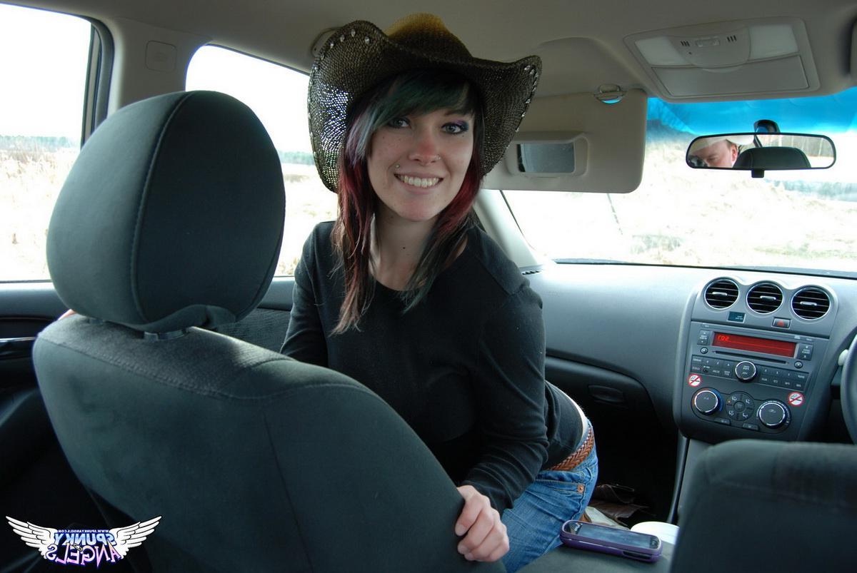 12P Sabrina gets turned on during her road trip and stops to play with her tight wet pussy