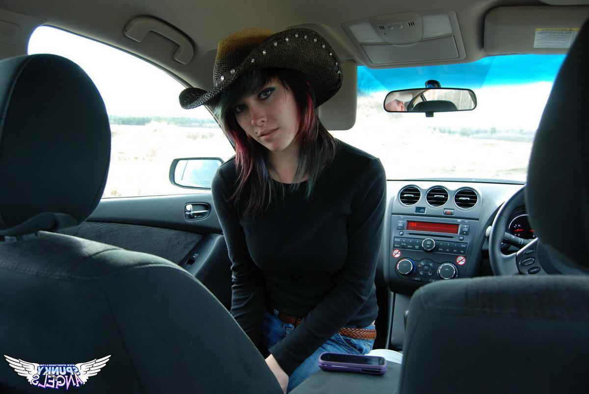 12P Sabrina gets turned on during her road trip and stops to play with her tight wet pussy