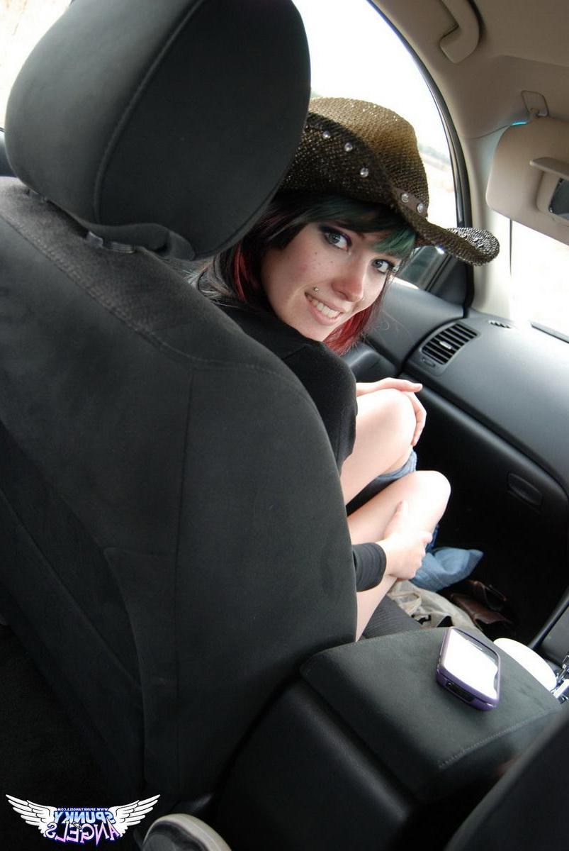 12P Sabrina gets turned on during her road trip and stops to play with her tight wet pussy