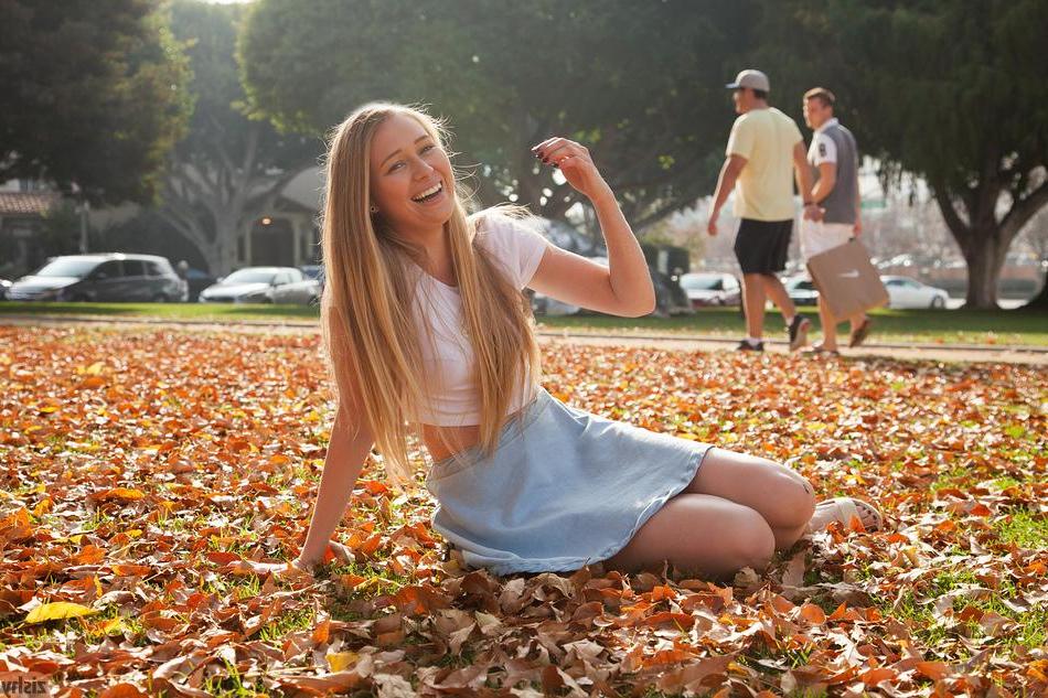8P Blonde beauty Kerstin Dorsia shows you what's up her skirt in public