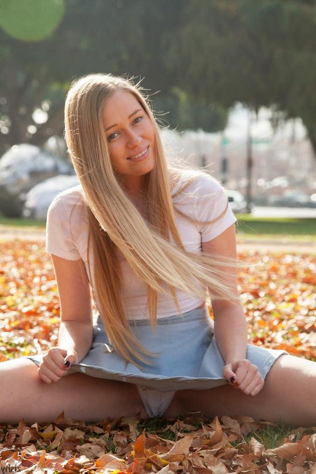 8P Blonde beauty Kerstin Dorsia shows you what's up her skirt in public