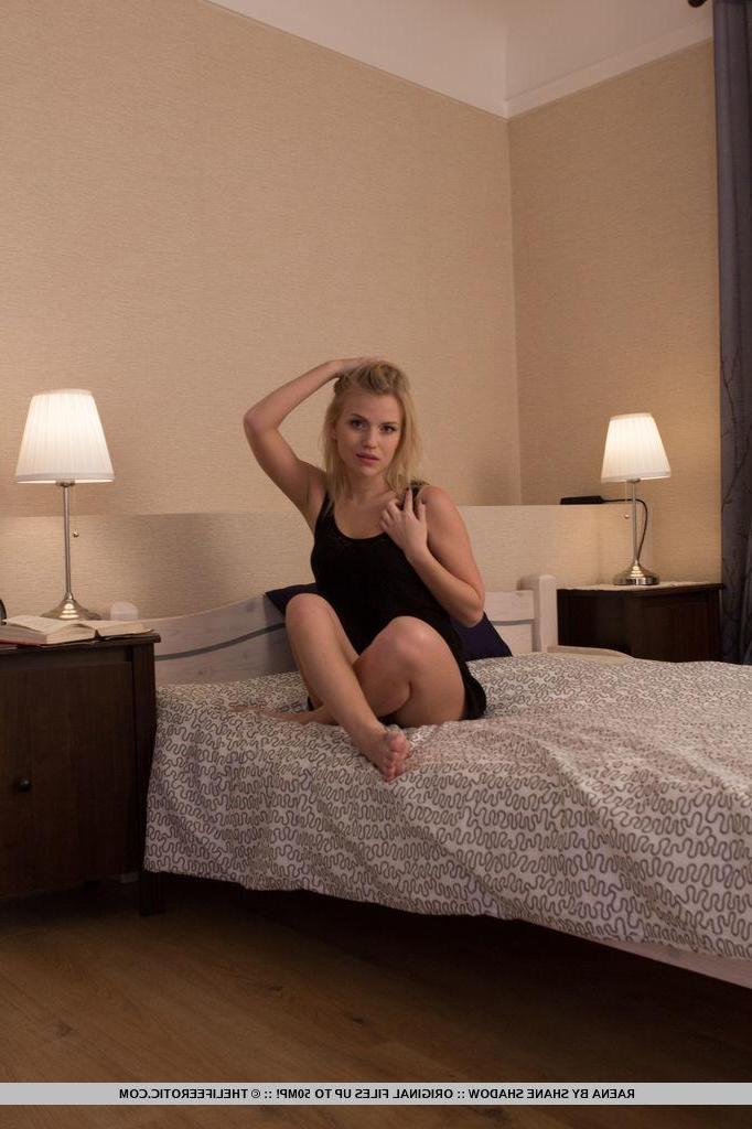 16P Blonde teen Raena gets naked in bed and fingers her wet pussy