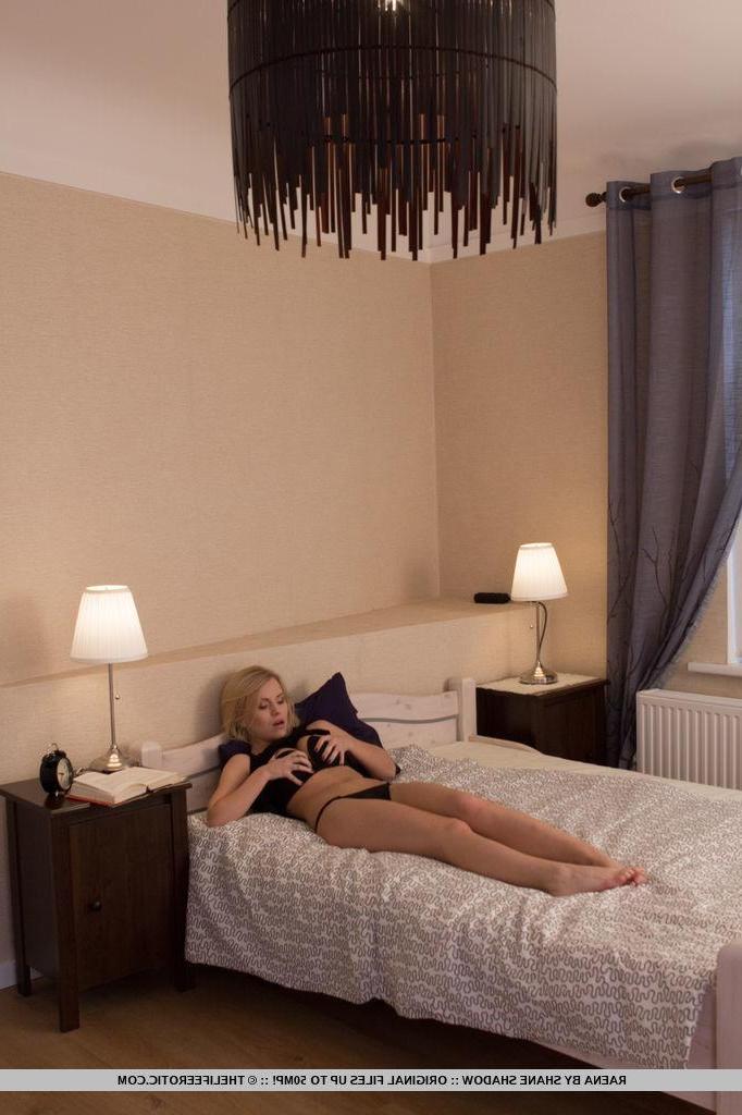16P Blonde teen Raena gets naked in bed and fingers her wet pussy