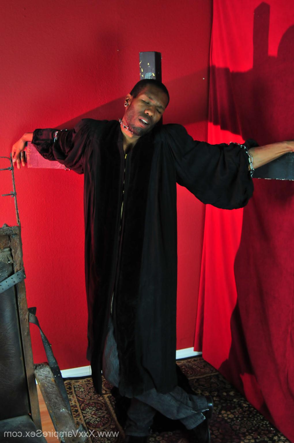 15P sexy female vampire biting horny black priest during masturbation