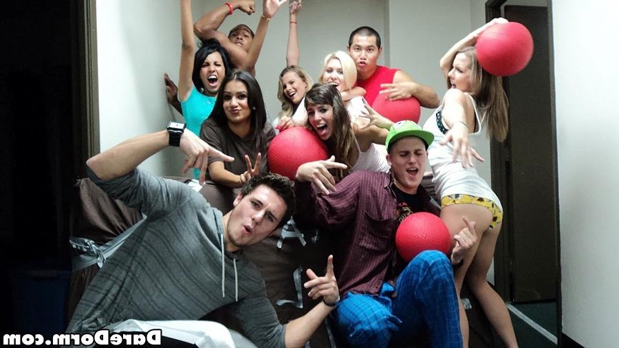 12P 4 hot slim college booty shorts teens play dodge ball naked then fuck
