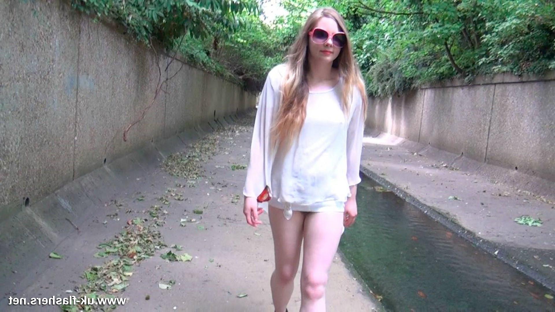 16P Hairy blonde amateur Alice flashes her pussy in public