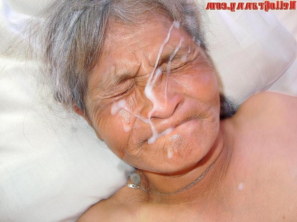 16P Old granny and cum in her face