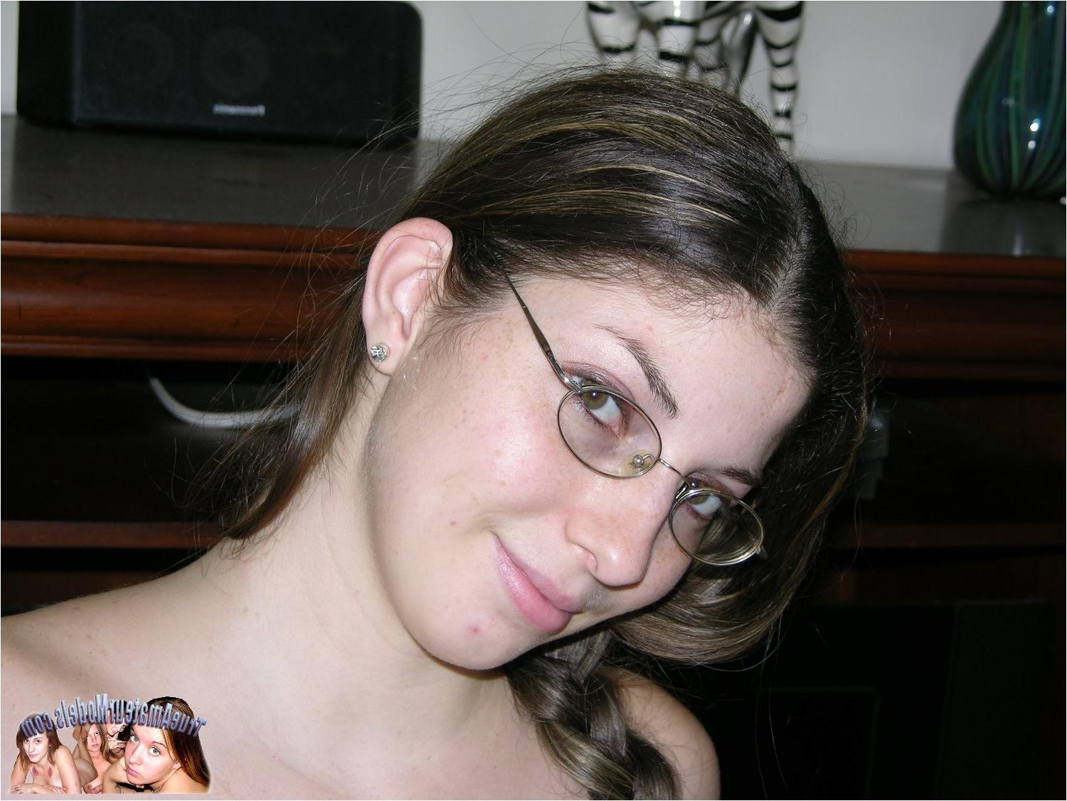 10P Amateur Brunette Freckled Face Teen Wearing Glasses