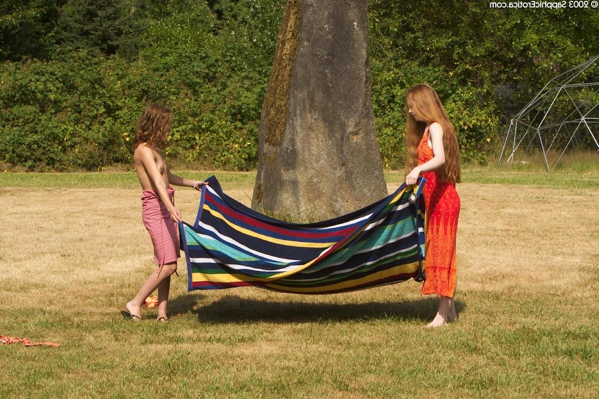 19P Outdoor teens shower and play on blanket